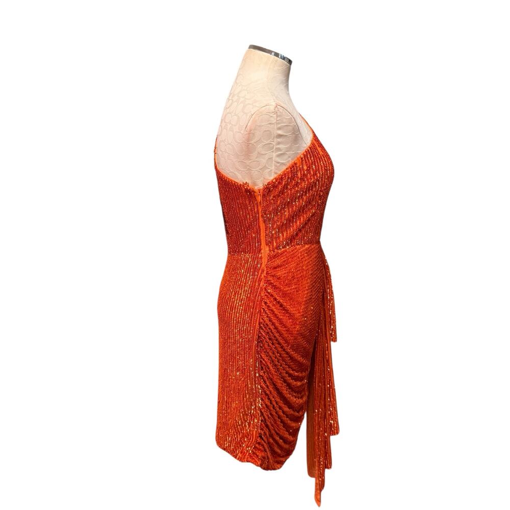 Peace + Love NWT Sequins Embellished Cut Out Draped Mini Dress in Orange Size 8 - Picture 6 of 11